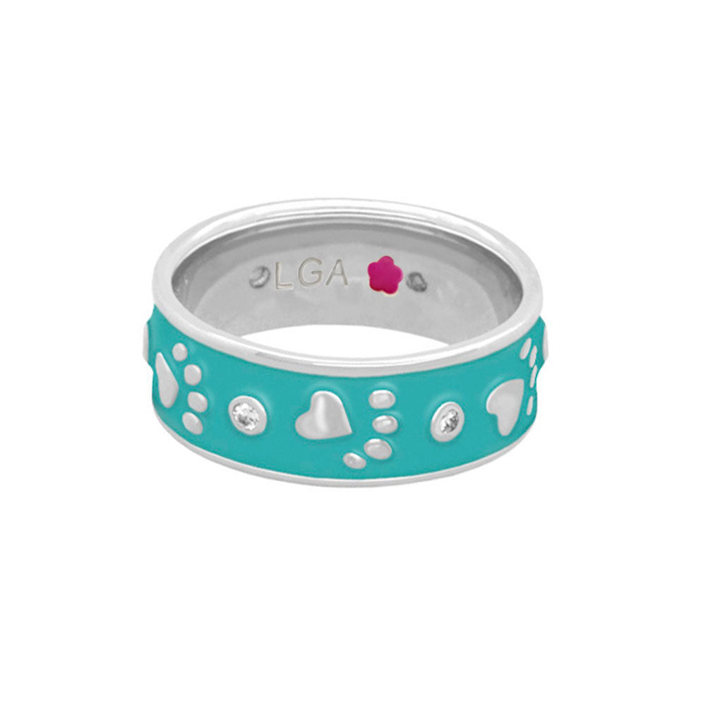 Animal Paradise Ring Paw & Heart Band turquoise enamel with paw prints by Lauren G Adams on Tampa Home & Garden Store