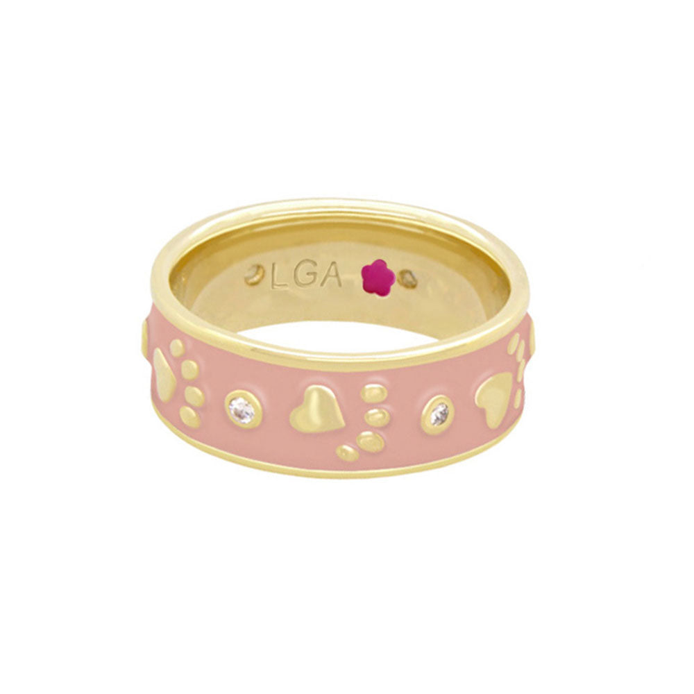 Animal Paradise Ring Paw & Heart Band gold-tone pink-enamel pawprints hearts by Lauren G Adams on Tampa Home & Garden Store