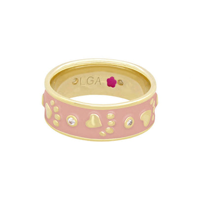 Animal Paradise Ring Paw & Heart Band gold-tone pink-enamel pawprints hearts by Lauren G Adams on Tampa Home & Garden Store