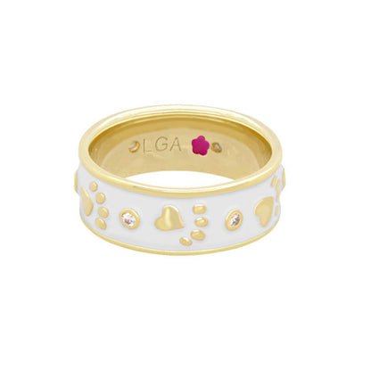 RING BAND Animal Paradise Paw & Heart Band white enamel with gold paw prints by Lauren G Adams on Tampa Home & Garden Store