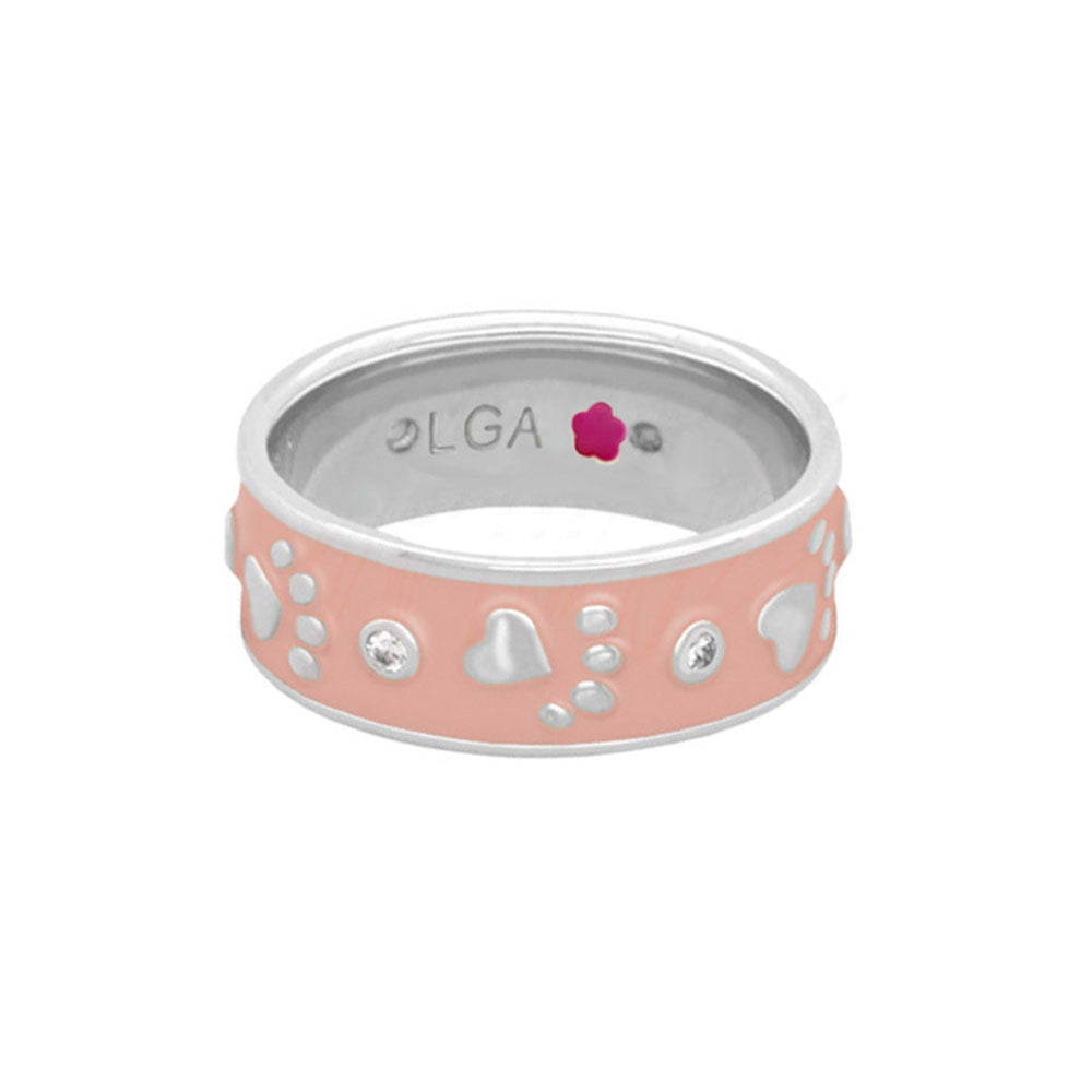 Animal Paradise Ring Paw&Heart Band pink enamel ring with pawprints and crystals Lauren G Adams on Tampa Home & Garden Store