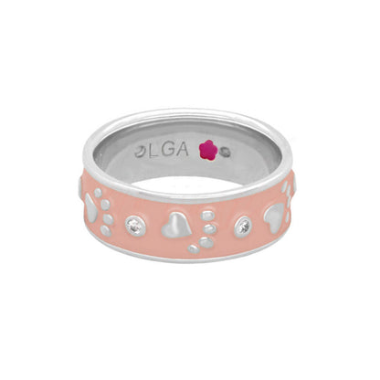 Animal Paradise Ring Paw&Heart Band pink enamel ring with pawprints and crystals Lauren G Adams on Tampa Home & Garden Store