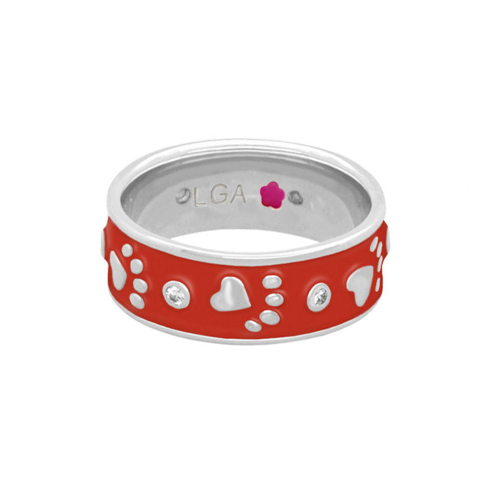 RING BAND Animal Paradise Paw & Heart red enamel with silver paw prints Lauren G Adams on Tampa Home & Garden Store