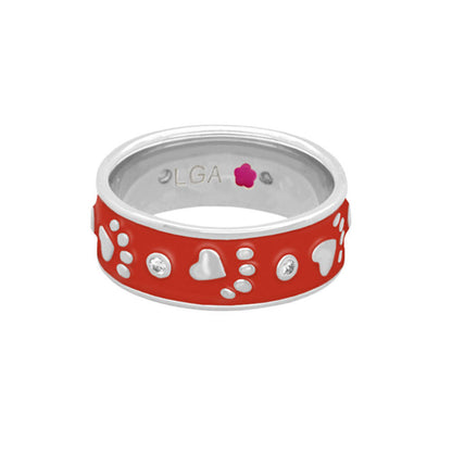 RING BAND Animal Paradise Paw & Heart red enamel with silver paw prints Lauren G Adams on Tampa Home & Garden Store