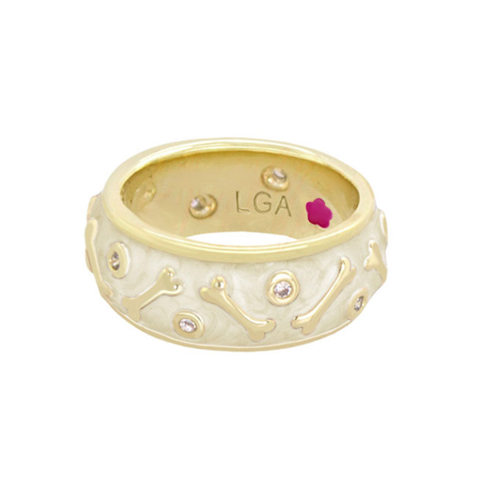Animal Paradise Ring dog bone band by Lauren G Adams, gold-toned ring with bone motifs on Tampa Home & Garden Store