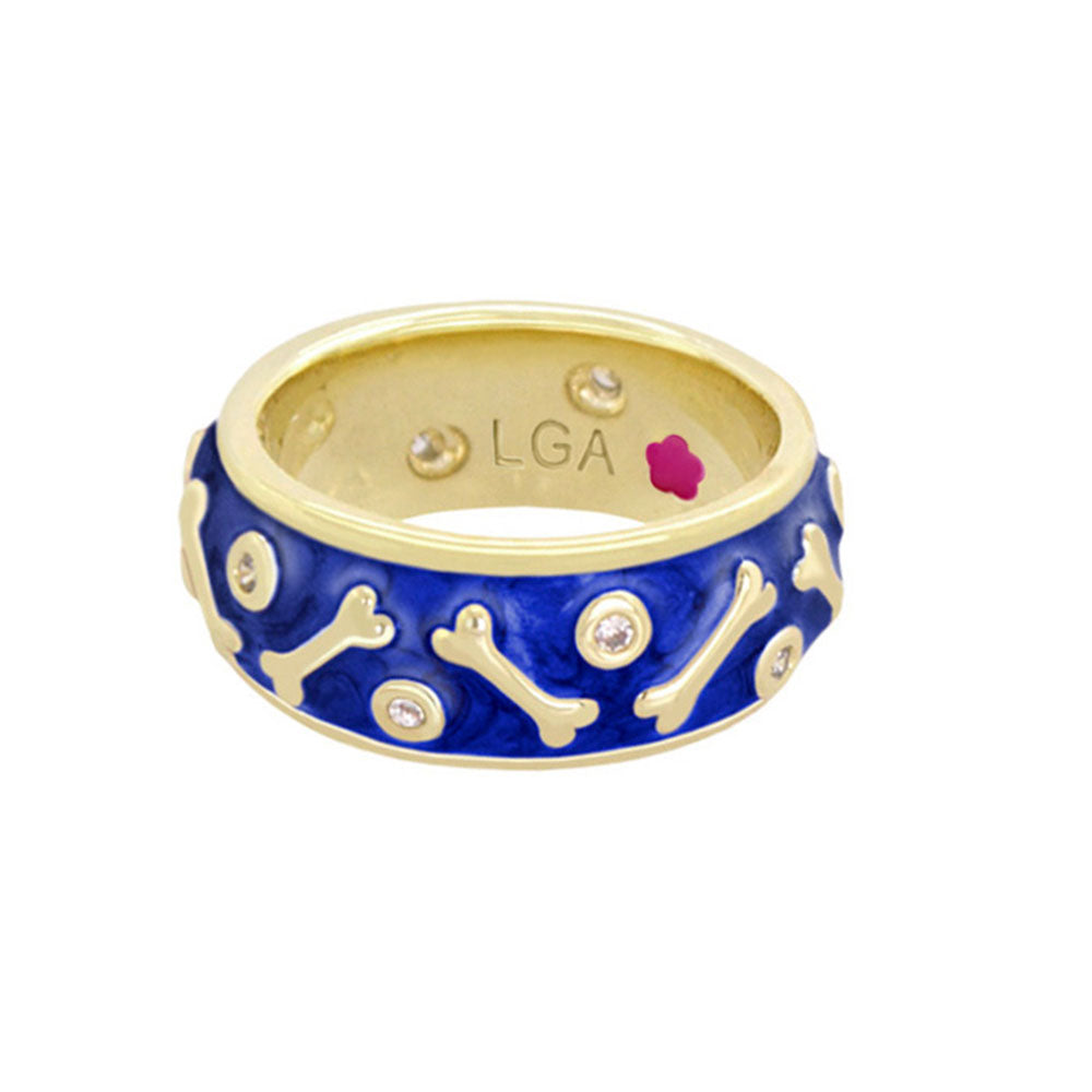 Animal Paradise Ring Dog Bone Band blue enamel gold-tone ring bone motifs Lauren G Adams on Tampa Home & Garden Store