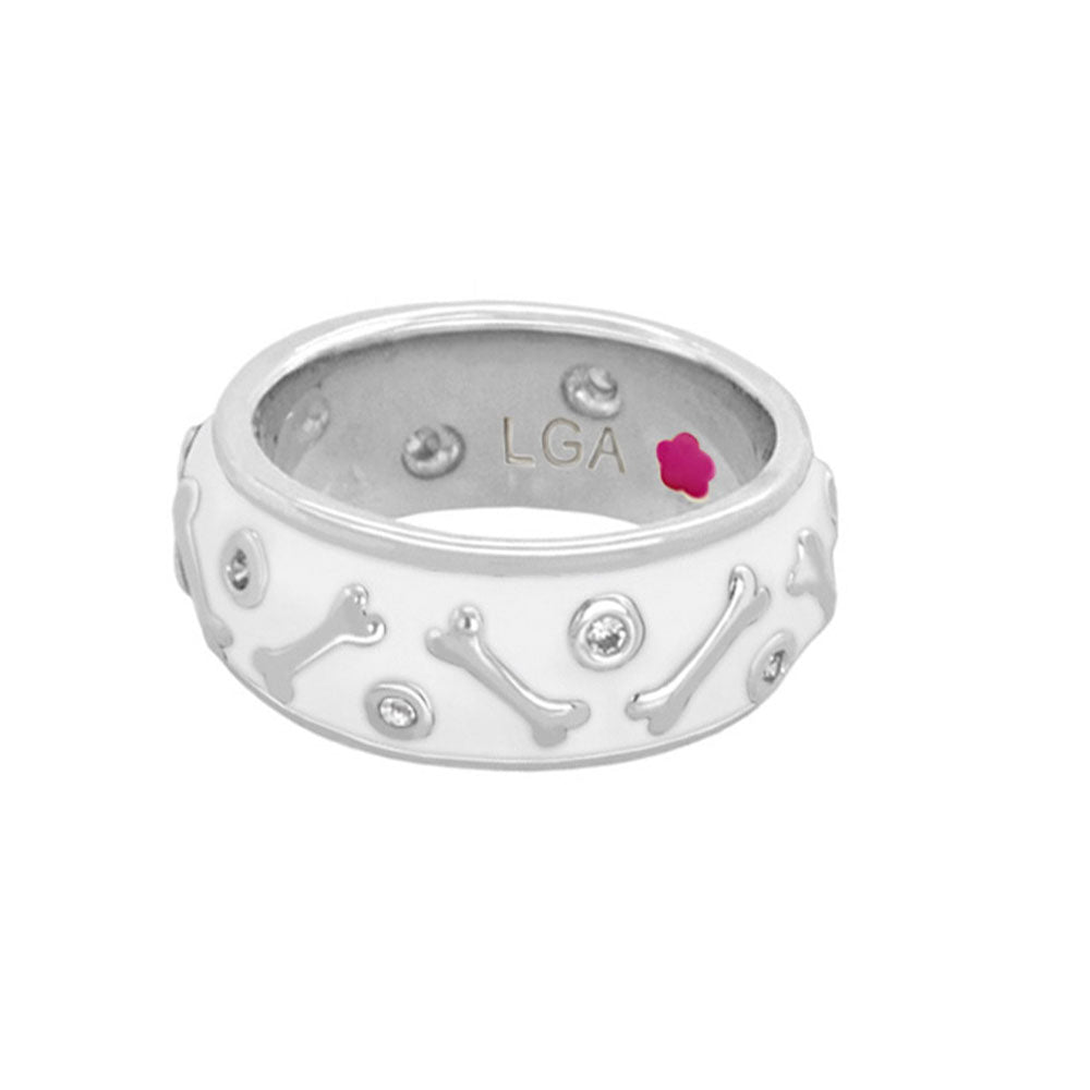 Animal Paradise Ring Dog Bone Band, silver ring with bone and crystals, Lauren G Adams on Tampa Home & Garden Store