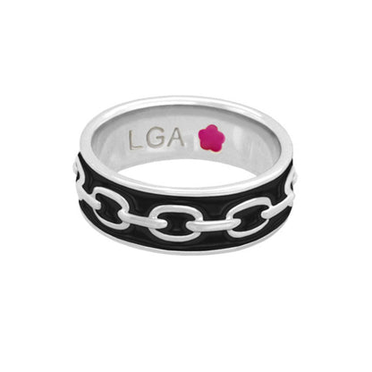 Laguna Links Band Ring by Lauren G Adams, black enamel with white chain-link, LGA stamp on Tampa Home & Garden Store