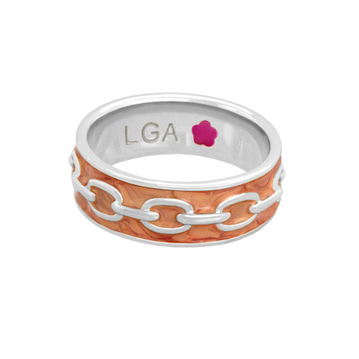 Laguna Links Band Ring, orange textured center with white chain on silver band LGA on Tampa Home & Garden Store