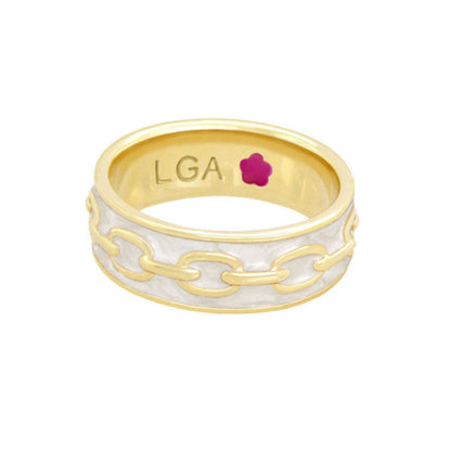 Laguna Links Band Ring by Lauren G Adams; two-tone gold and white chain-link engraving on Tampa Home & Garden Store