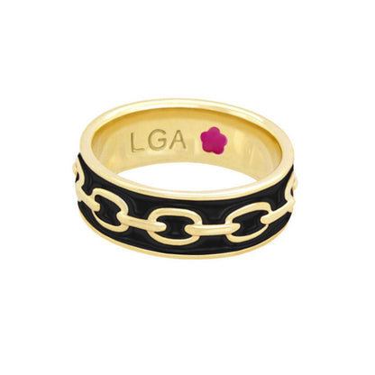 Laguna Links Band Ring by Lauren G Adams in gold-tone with black enamel chain-link band on Tampa Home & Garden Store