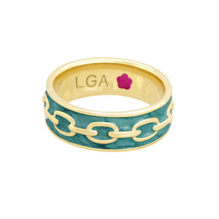 Laguna Links Band Ring by Lauren G Adams, teal enamel gold-tone chain-link band on Tampa Home & Garden Store