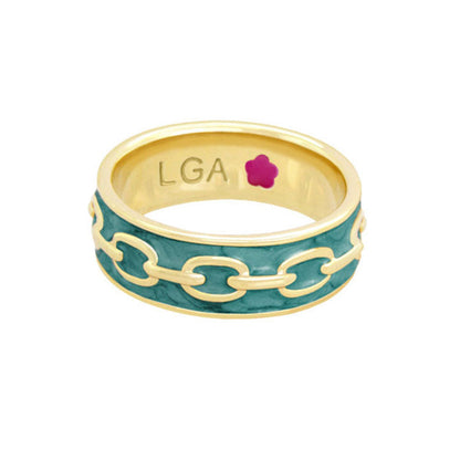 Laguna Links Band Ring by Lauren G Adams, teal enamel gold-tone chain-link band on Tampa Home & Garden Store