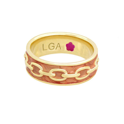 Laguna Links Band Ring by Lauren G Adams, gold-tone band with pink enamel chain-link design on Tampa Home & Garden Store