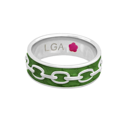 Laguna Links Band Ring green enamel with white chain-link pattern LGA mark Lauren G Adams on Tampa Home & Garden Store