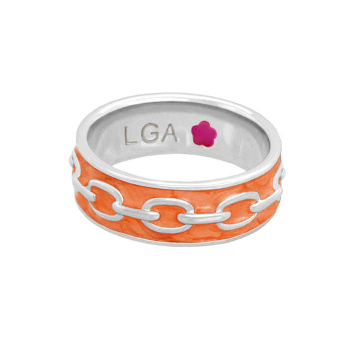 Laguna Links Band Ring orange with white chain-link motif and silver edges by Lauren G Adams on Tampa Home & Garden Store