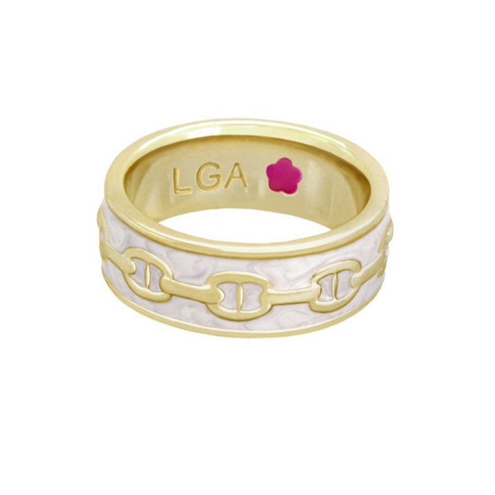 Laguna Links Band Ring by Lauren G Adams, gold-tone with white enamel chain-link motif on Tampa Home & Garden Store