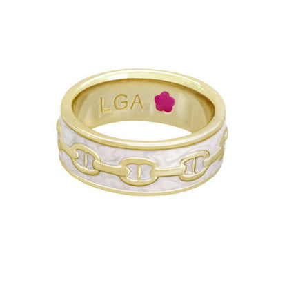 Laguna Links Band Ring by Lauren G Adams, gold-tone with white enamel chain-link motif on Tampa Home & Garden Store