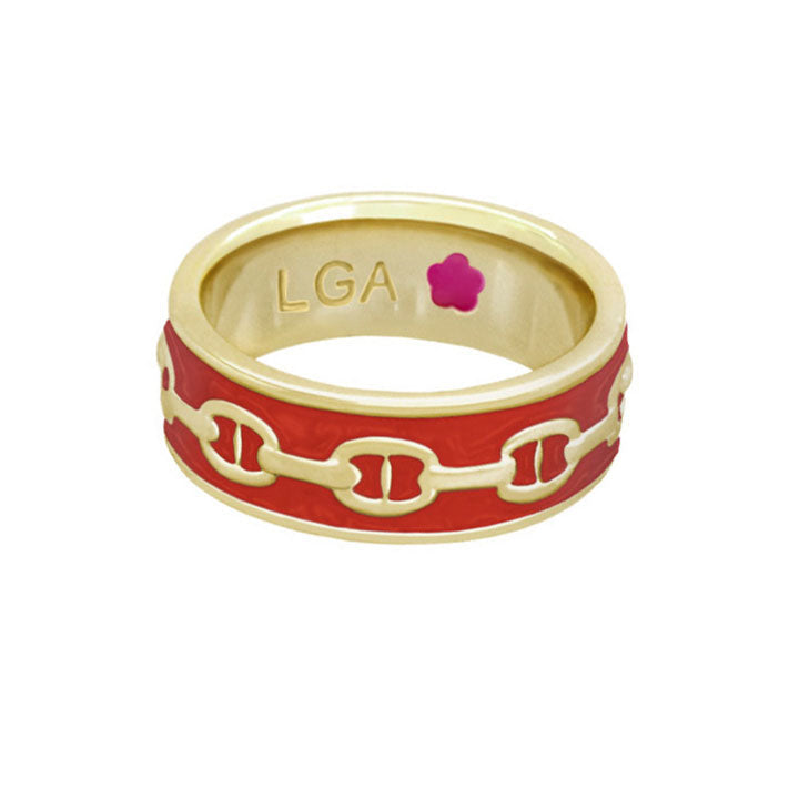 Laguna Links Band Ring by Lauren G Adams, red enamel band with chain-link motif, LGA inside on Tampa Home & Garden Store