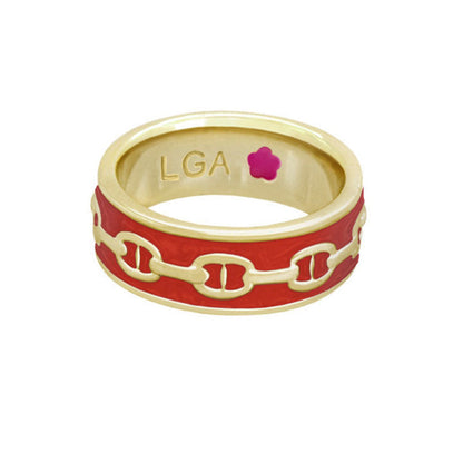 Laguna Links Band Ring by Lauren G Adams, red enamel band with chain-link motif, LGA inside on Tampa Home & Garden Store