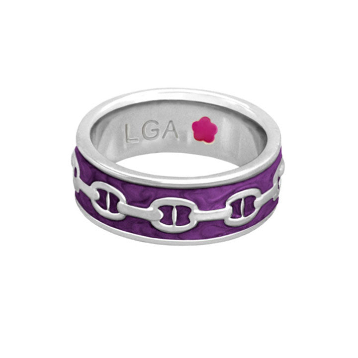 Laguna Links Band Ring by Lauren G Adams, silver-tone band with purple enamel chain-link inlay on Tampa Home & Garden Store