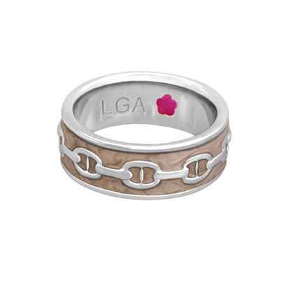 Laguna Links Band Ring by Lauren G Adams, silver and tan textured band with chain motif on Tampa Home & Garden Store
