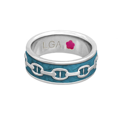 Laguna Links Band Ring turquoise enamel with silver-tone chain-link band by Lauren G Adams on Tampa Home & Garden Store