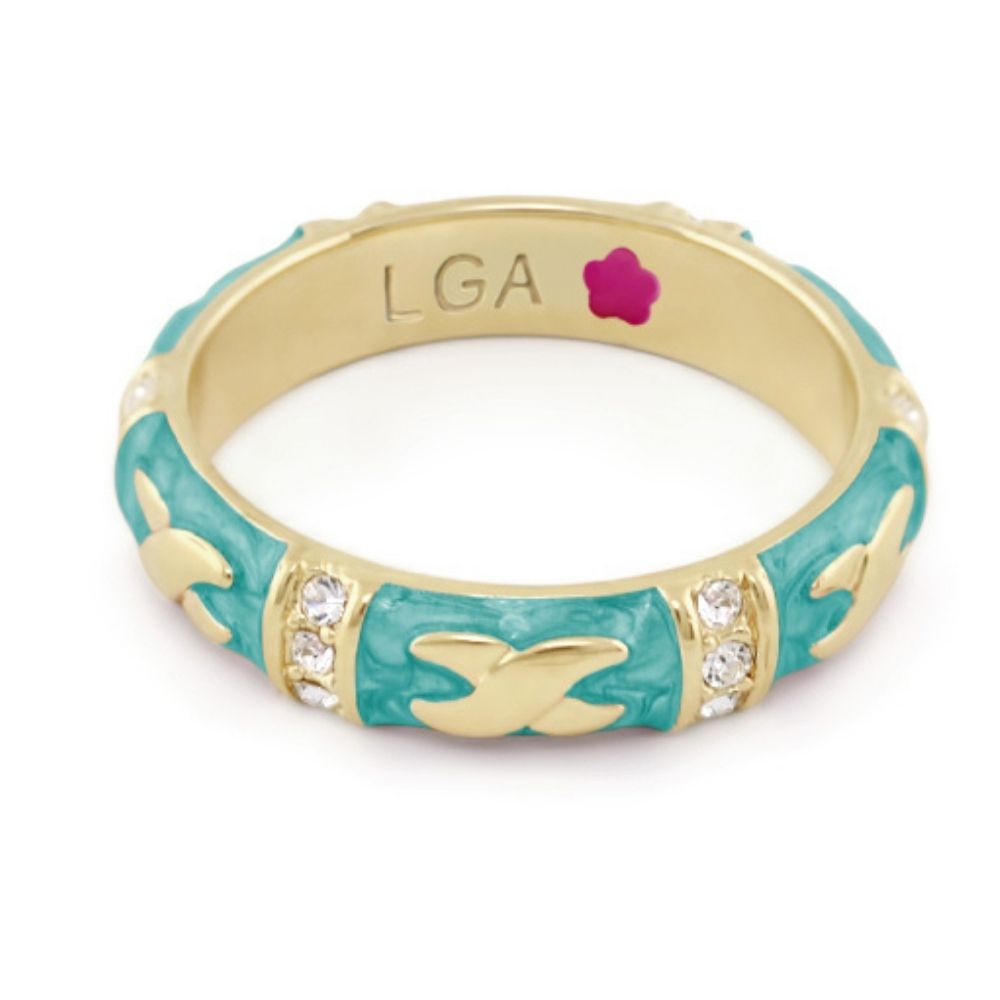 Elegant Hugs Red Enamel Stackable Gold Ring