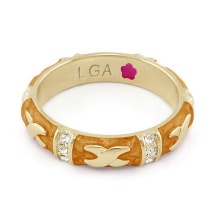 Elegant Hugs Red Enamel Stackable Gold Ring