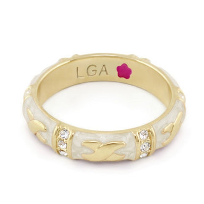 Elegant Hugs Red Enamel Stackable Gold Ring