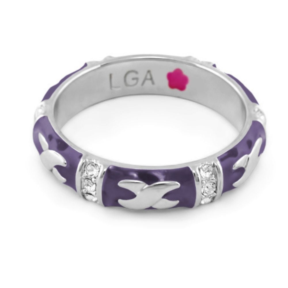 Elegant Hugs Stack Ring purple enamel band with dove motifs and crystals by Lauren G Adams on Tampa Home & Garden Store