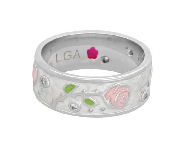 Daisy Love Band Ring Trailing Rose by Lauren G Adams, silver band with pink enamel roses on Tampa Home & Garden Store