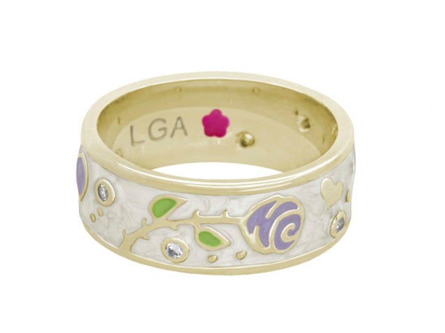 Daisy Love Band Ring by Lauren G Adams, white enamel floral band pastel leaves and stones on Tampa Home & Garden Store