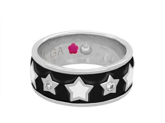 Star Light Ring black enamel band with white star motifs and crystal accents by Lauren G Adams on Tampa Home & Garden Store