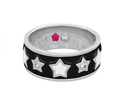Star Light Ring black enamel band with white star motifs and crystal accents by Lauren G Adams on Tampa Home & Garden Store