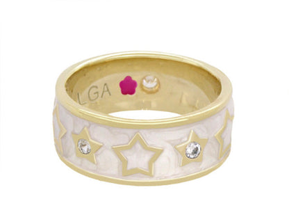 Star Light Ring Band Ring in gold with white enamel star pattern and crystals Lauren G Adams on Tampa Home & Garden Store