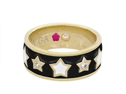 Star Light Ring band ring in black enamel with gold star outlines and crystal accents by Lauren G Adams on Tampa Home & Garden Store