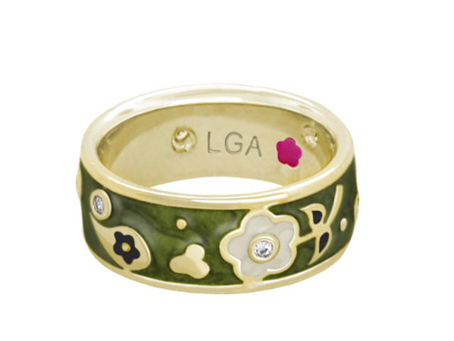 Daisy Love Band Ring Wildflower by Lauren G Adams with green enamel florals and crystals on Tampa Home & Garden Store