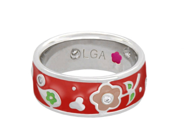 Daisy Love Band Ring Wildflower red enamel ring with floral motif and stones Lauren G Adams on Tampa Home & Garden Store