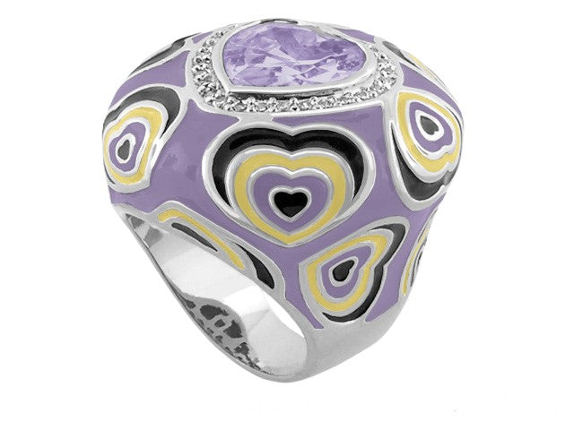 Retro Hearts Ring, purple cocktail ring with heart motifs and pave accents on Tampa Home & Garden Store