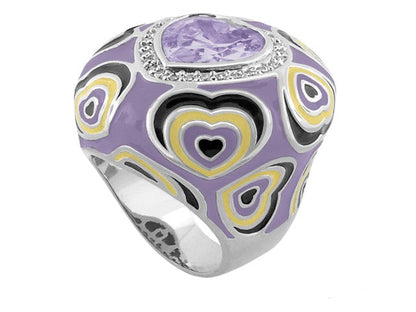 Retro Hearts Ring, purple cocktail ring with heart motifs and pave accents on Tampa Home & Garden Store