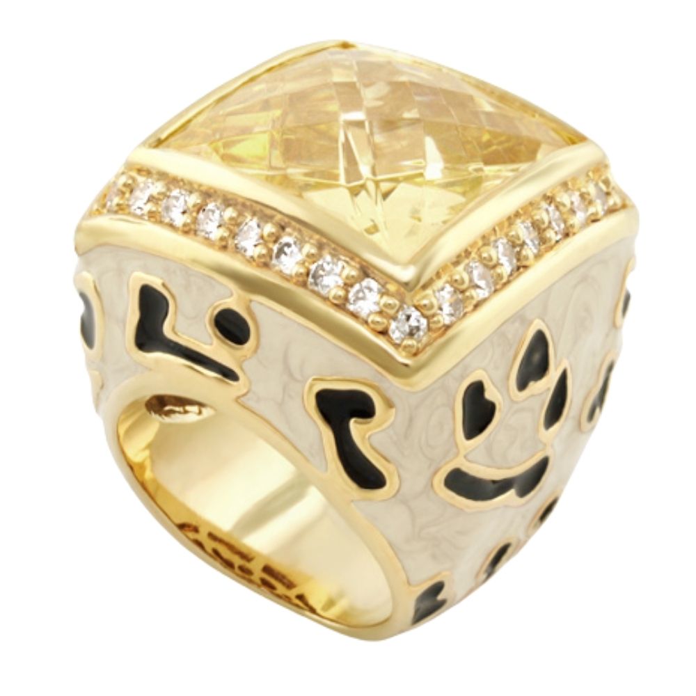 Animal Paradise Ring Leopard Crystal Cushion in gold tone with pave diamonds by Lauren G Adams on Tampa Home & Garden Store