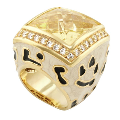 Animal Paradise Ring Leopard Crystal Cushion in gold tone with pave diamonds by Lauren G Adams on Tampa Home & Garden Store
