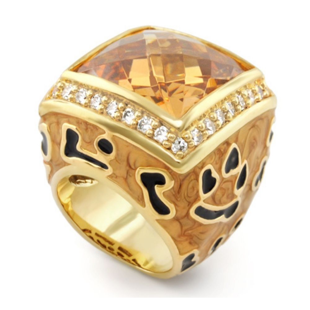 Lauren G Adams Animal Paradise Ring Leopard Crystal Cushion gold-tone with pavé crystals on Tampa Home & Garden Store