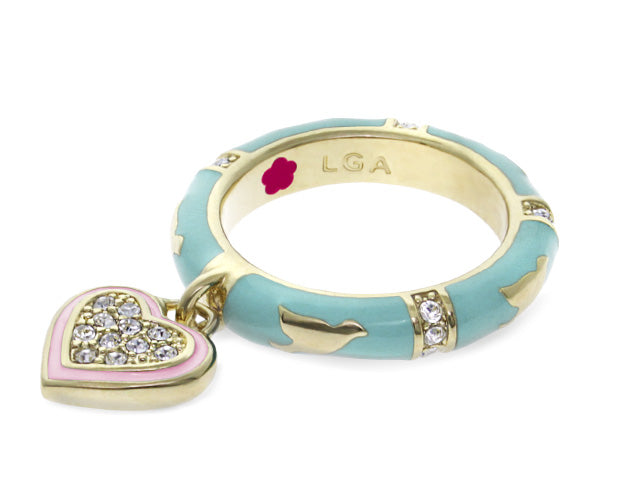 Charming 2 Stackable Ring with pavé heart charm turquoise ring by LGA on Tampa Home & Garden Store