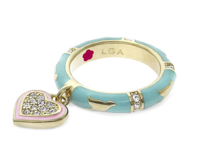 Charming 2 Stackable Ring with pavé heart charm turquoise ring by LGA on Tampa Home & Garden Store