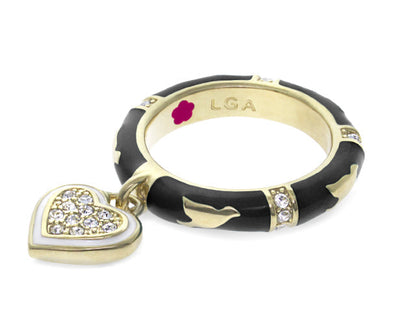 Charming 2 Stackable Ring by Lauren G Adams with black enamel band and pavé heart charm on Tampa Home & Garden Store