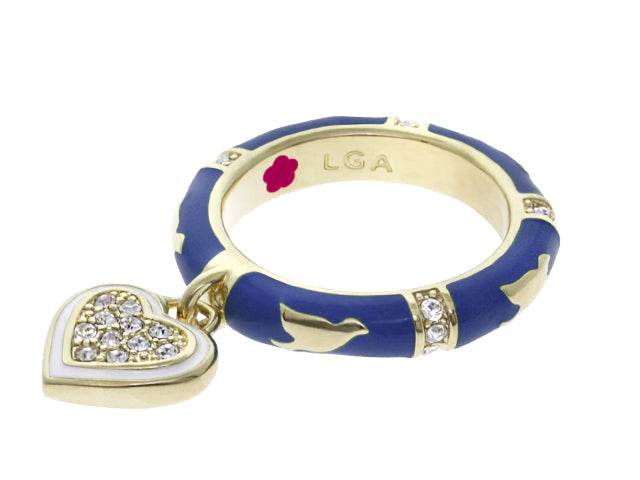 Charming 2 Stackable Ring — Pavé Heart Charm blue enamel ring with gold trim, Lauren G Adams on Tampa Home & Garden Store