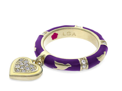 Charming 2-stackable ring with pavé heart charm, purple enamel, gold-tone band by Lauren G Adams on Tampa Home & Garden Store