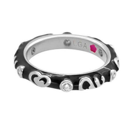 Stackable Desire Ring - Heart & Swirl Band, black enamel with silver swirls and crystals, LGA on Tampa Home & Garden Store